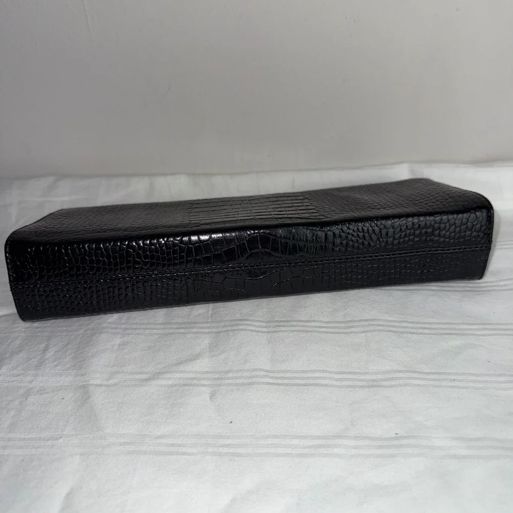 Ann Taylor Black Crocodile Embossed Clutch Evening Bag Purse Party‎ Cocktail
